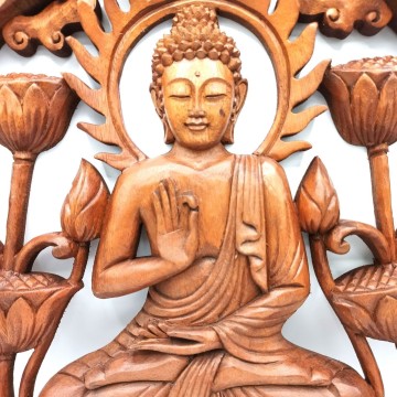Vyrezávaný Drevený Obraz - Budha a Lotus 40cm