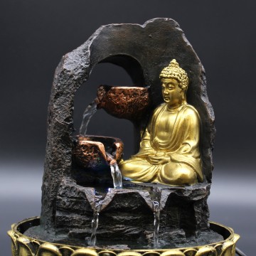 Stolová Fontánka 30cm Zlatý Meditujúci Budha