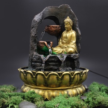 Stolová Fontánka 30cm Zlatý Meditujúci Budha