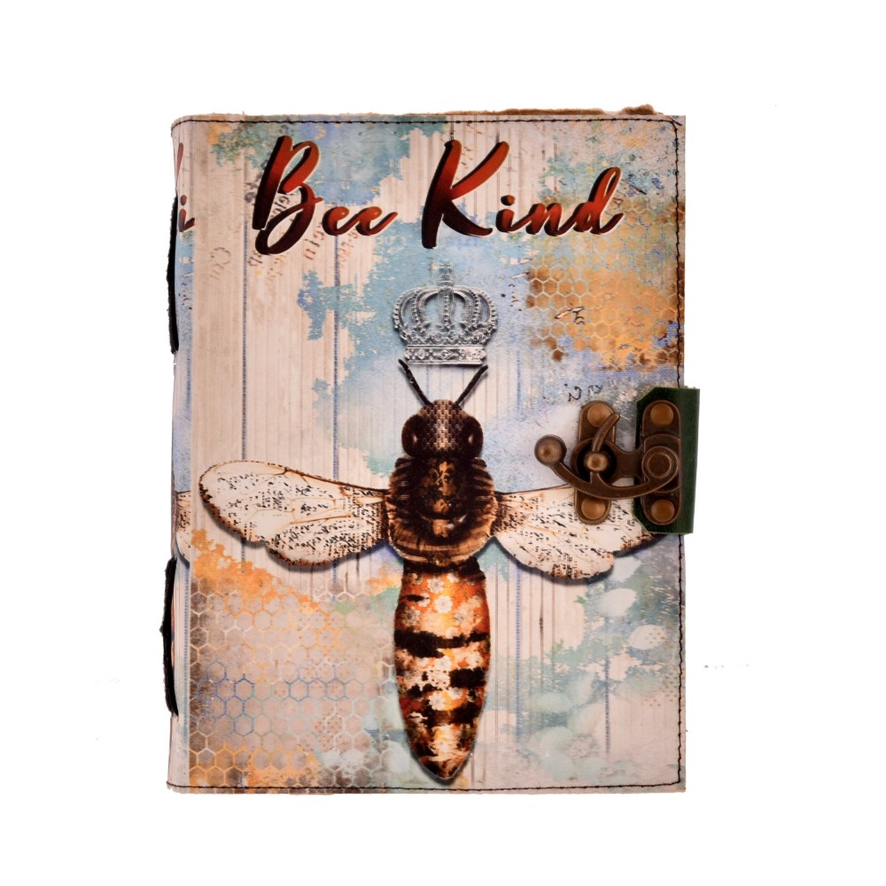 Kožený Zápisník Bee Kind - Rozstrapkané Okraje Strán
