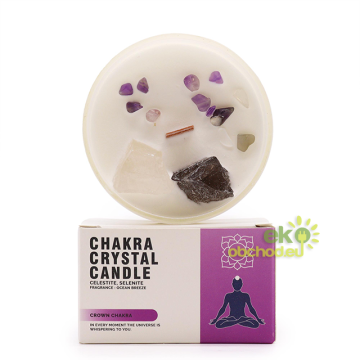 Čakrová sviečka - celestit a selenit - korunná čakra