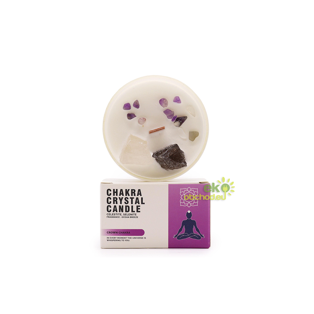 Čakrová sviečka - celestit a selenit - korunná čakra