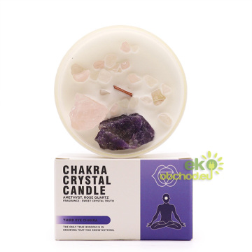 Čakrová sviečka - ametyst a ruženín - čakra tretieho oka