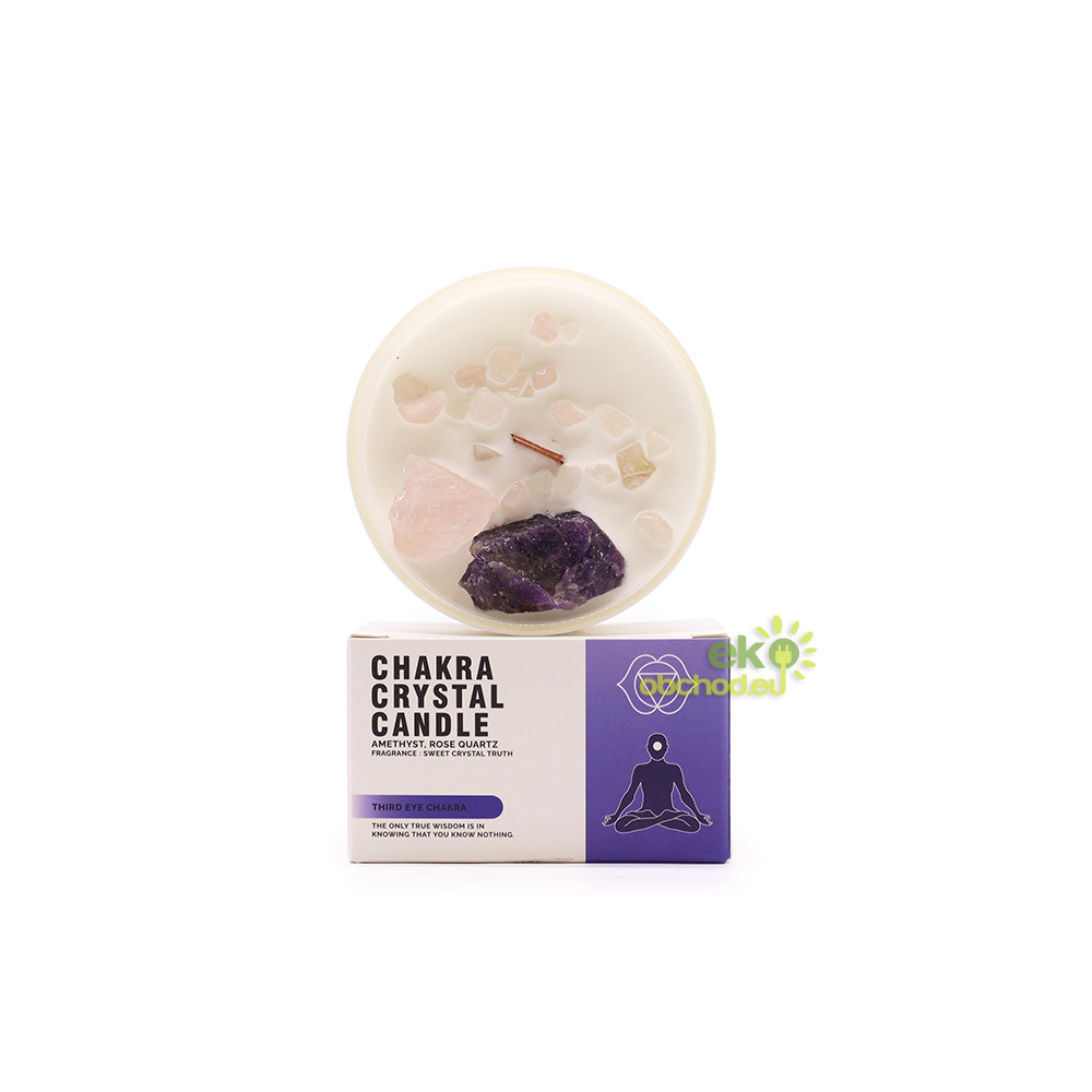 Čakrová sviečka - ametyst a ruženín - čakra tretieho oka