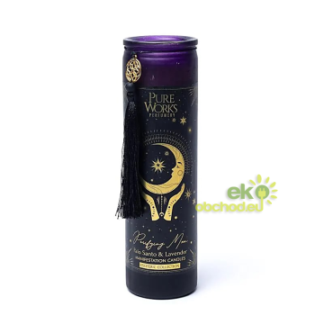 Manifestačná sviečka Purifying Moon v skle so strapcom - Palo Santo a levanduľa