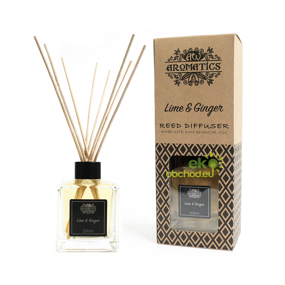 Vonný tyčinkový difúzer z čistých esenciálnych olejov - Limetka a Zázvor