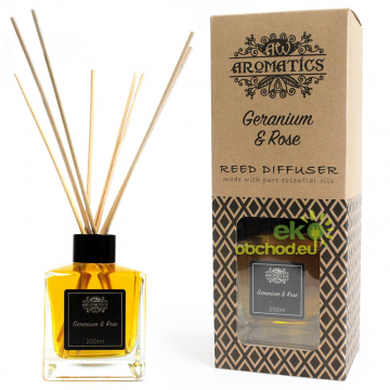 Vonný tyčinkový difúzer z čistých esenciálnych olejov - Pelargónia a Ruža