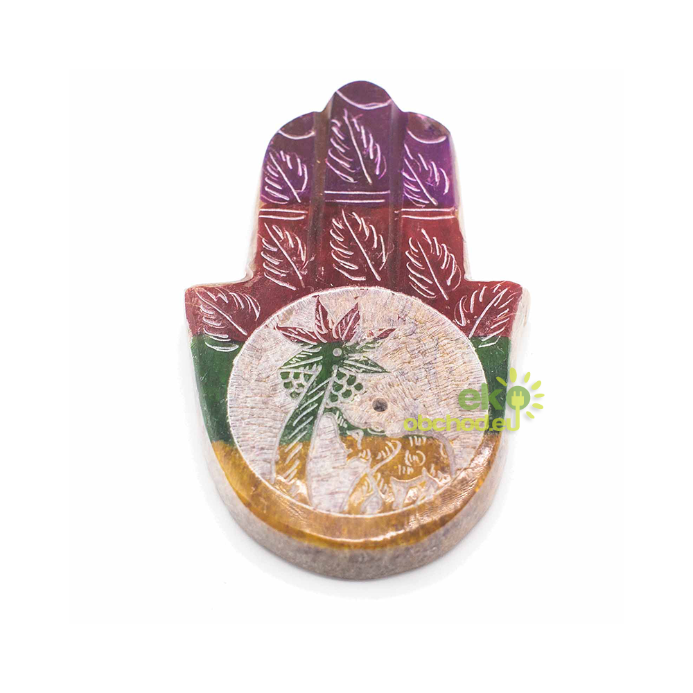 Mastencový stojan na Vonné Tyčinky, Hamsa - 9 x 6 cm - Slon a Palma