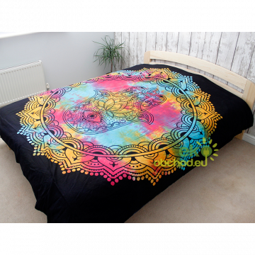 Dvojlôžková bavlnená prikrývka na posteľ - Čierna Hamsa