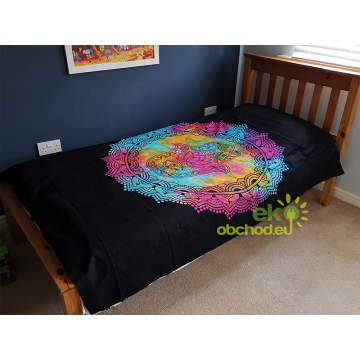 Jednolôžková bavlnená prikrývka na posteľ - Čierna Hamsa