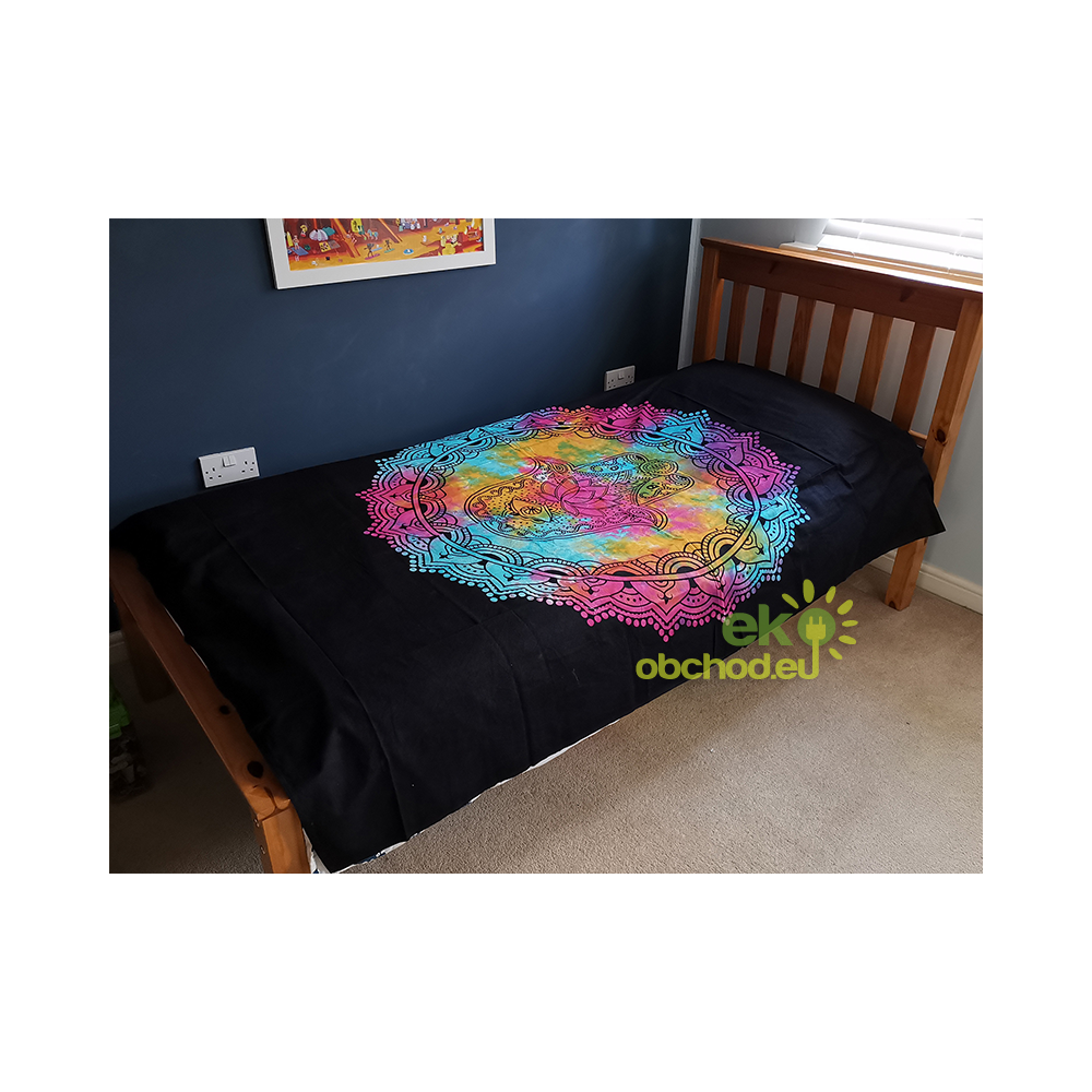 Jednolôžková bavlnená prikrývka na posteľ - Čierna Hamsa