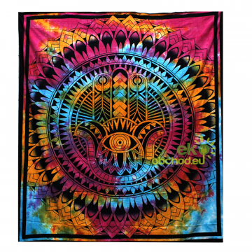 Dvojlôžková bavlnená prikrývka na posteľ - Hamsa