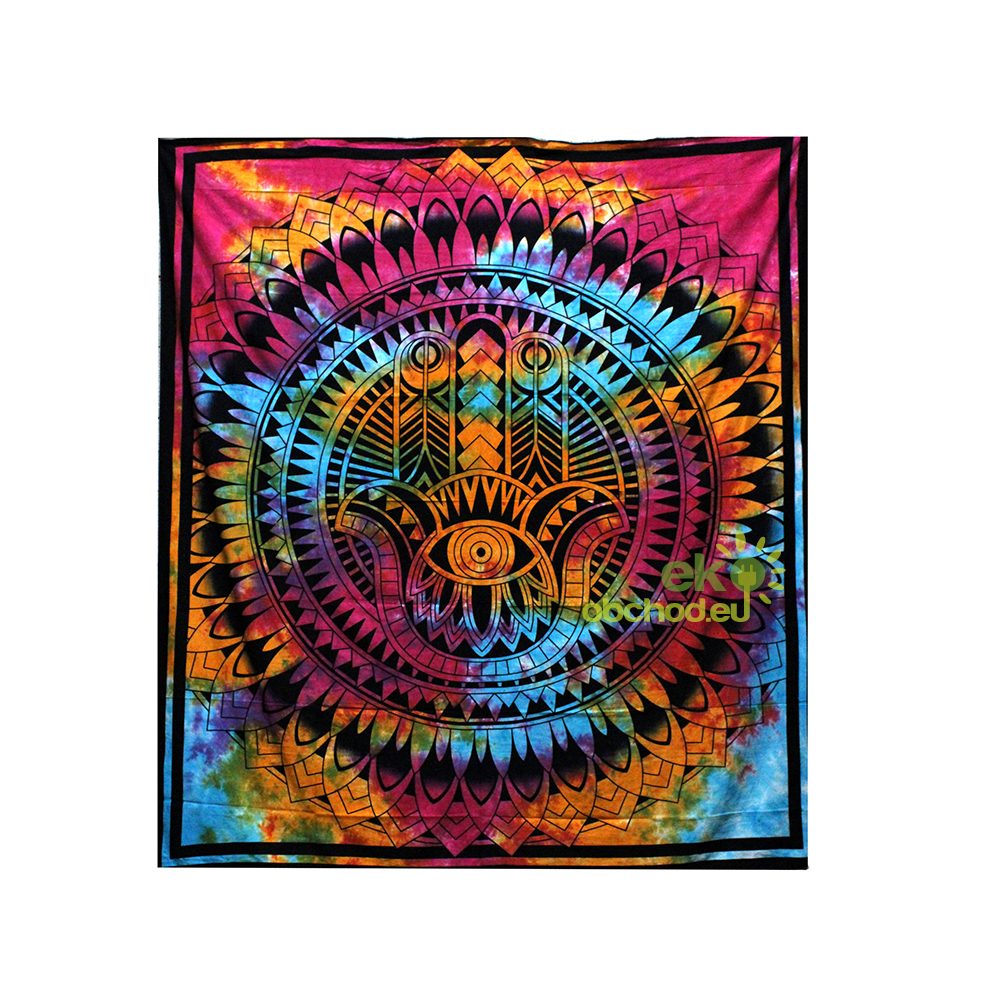 Dvojlôžková bavlnená prikrývka na posteľ - Hamsa