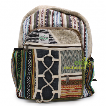 Veľký Konopný batoh s vreckami, vzorovaný