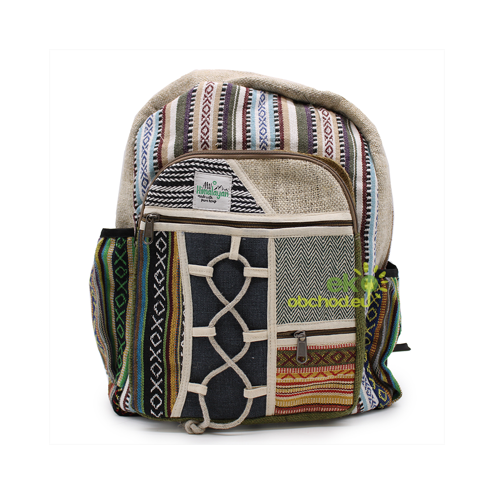Veľký Konopný batoh s vreckami, vzorovaný