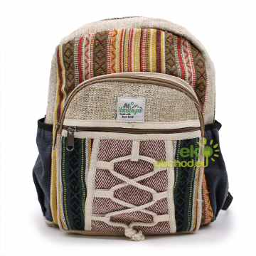 Malý Konopný batoh s vreckami, vzorovaný