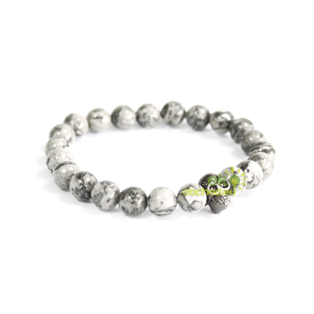 Boho náramok zo šedého Achátu - Lebka