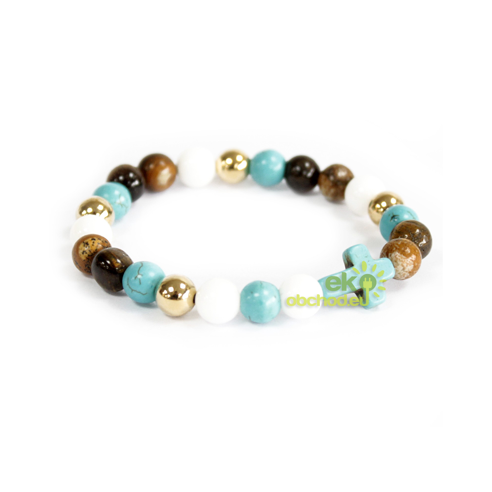 Boho náramok z Tyrkysu a Tigrieho oka - Kríž & Royal korálky