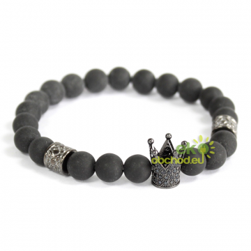 Boho náramok z čierneho Achátu - Kryštálová koruna