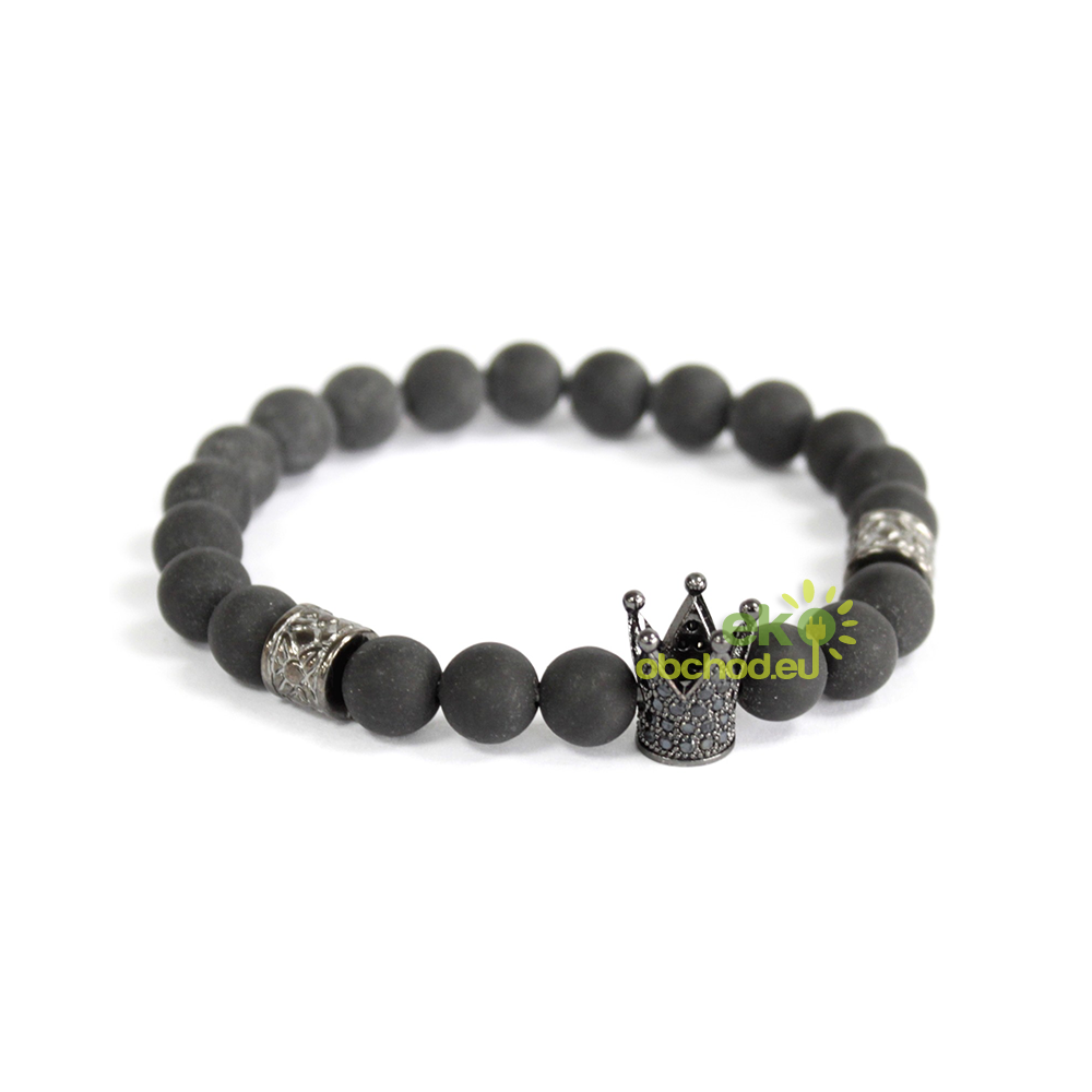 Boho náramok z čierneho Achátu - Kryštálová koruna