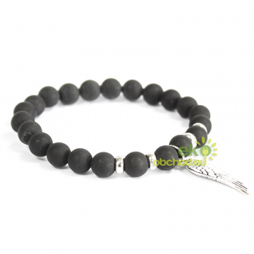 Boho náramok z čierneho Achátu - Anjelské krídlo