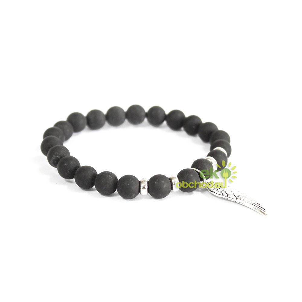 Boho náramok z čierneho Achátu - Anjelské krídlo