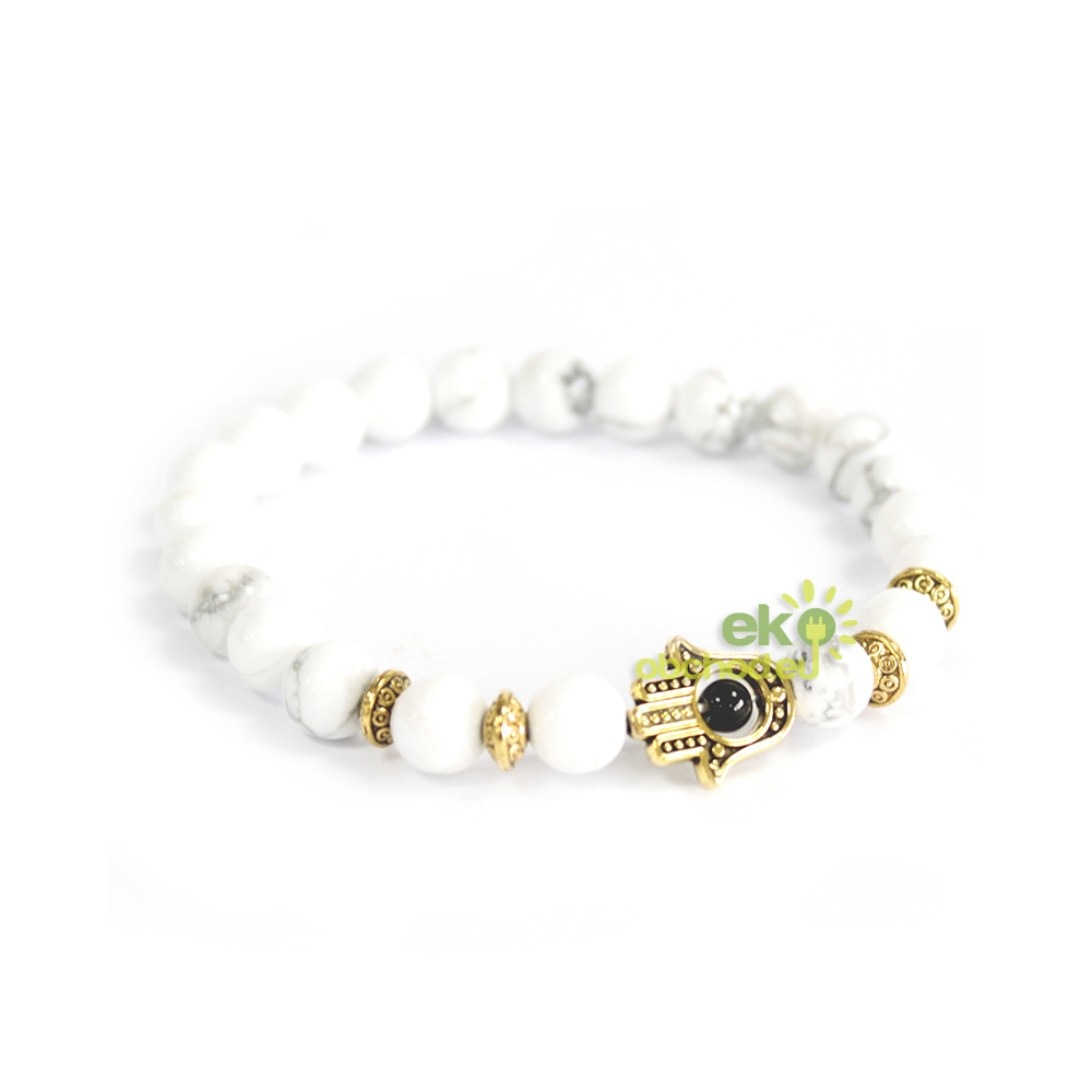 Boho náramok z Howlitu - Zlatá Hamsa