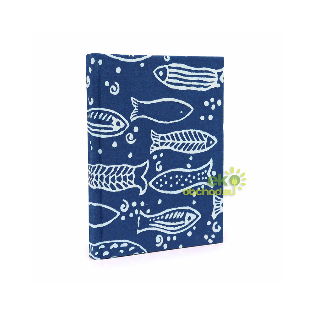 Bavlnený zápisník 20x15cm, 96 strán - Indigová Ryba