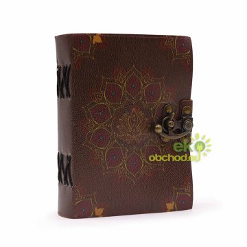 Kožený Zápisník - Lotos Mandala s Okrajom, 12.5 x 17.5cm