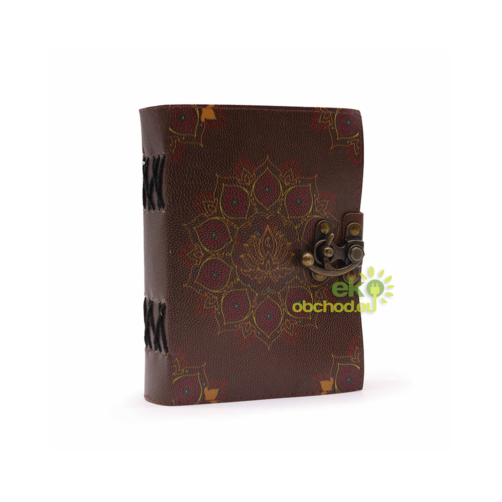 Kožený Zápisník - Lotos Mandala s Okrajom, 12.5 x 17.5cm