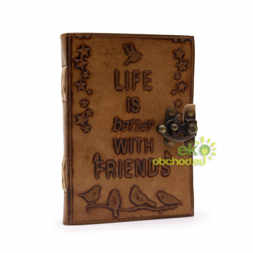 Kožený Zápisník - Obyčajný Papier – Life is Better with Friends – Svetlohnedý