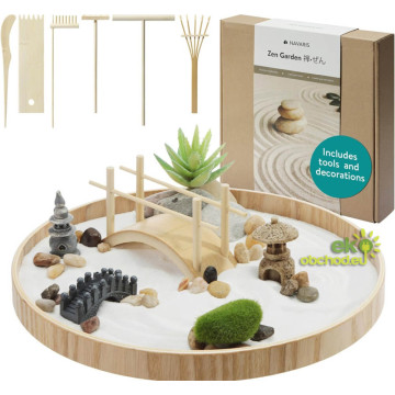 Mini Zenová záhrada NAVARIS - okrúhly podnos a biely piesok