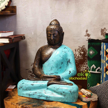 Socha Budha stredný, klasický - tyrkysová a kameň - 0.5m