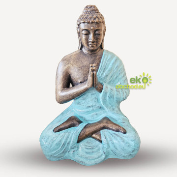 Socha modliaceho sa Budhu stredná, veľká - tyrkysovo-zlatá - 1,2m vysoká