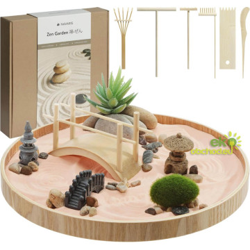 Mini Zenová záhrada NAVARIS - okrúhly podnos a ružový piesok