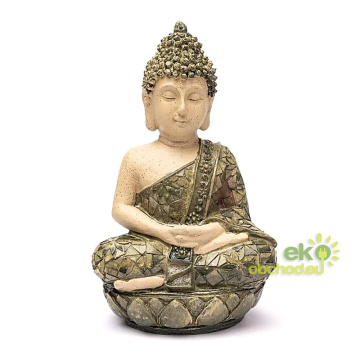Meditačná socha Budhu, zelená mozaika, 24 cm