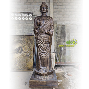 Socha Budhu - stojaca, učenie na lotosovom kvete, veľká - starožitná-zlatá - 3m vysoká