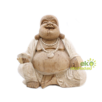 Ručne Vyrezávaná Socha Budhu - 50cm Šťastný - Biela Vymývaná