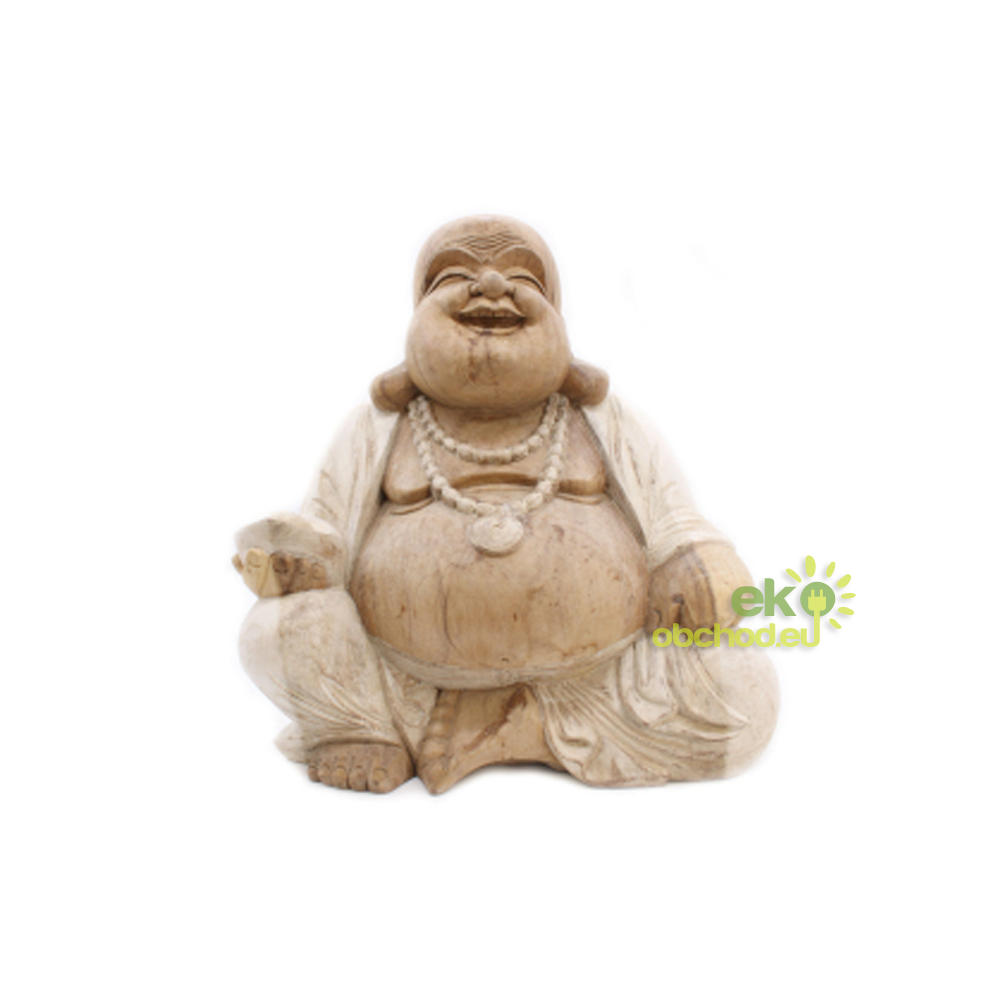 Ručne Vyrezávaná Socha Budhu - 50cm Šťastný - Biela Vymývaná