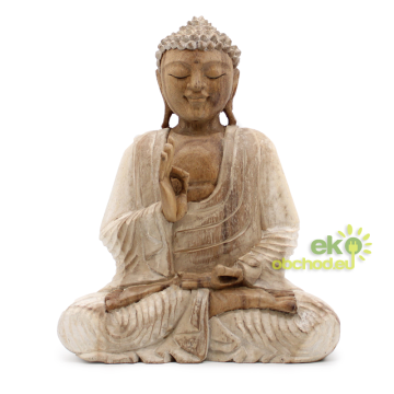 Ručne Vyrezávaná Socha Budhu - 30cm Prenos Výučby - Biela Vymývaná