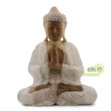 Ručne Vyrezávaná Socha Budhu - 30cm Vitajte - Biela Vymývaná