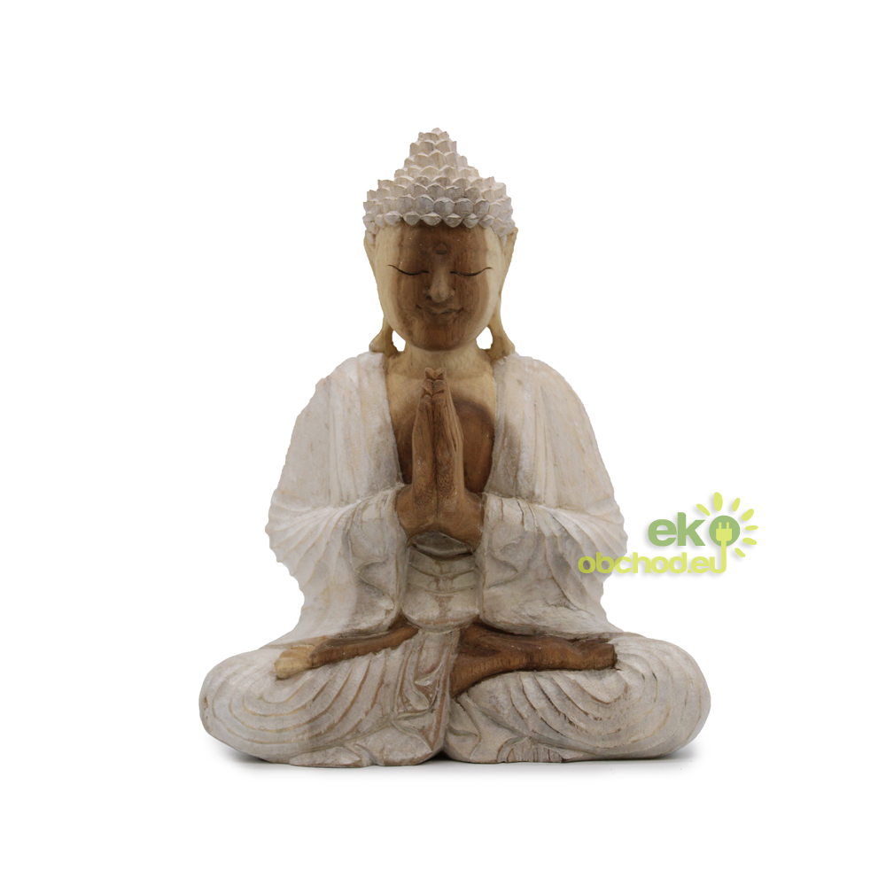Ručne Vyrezávaná Socha Budhu - 30cm Vitajte - Biela Vymývaná