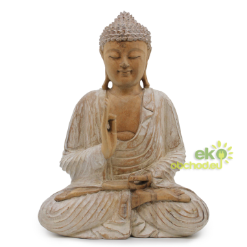 Ručne Vyrezávaná Socha Budhu - 40cm Prenos Výučby - Biela Vymývaná