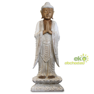 Ručne Vyrezávaná Socha Budhu - 100 cm Vitajte - Biela Vymývaná
