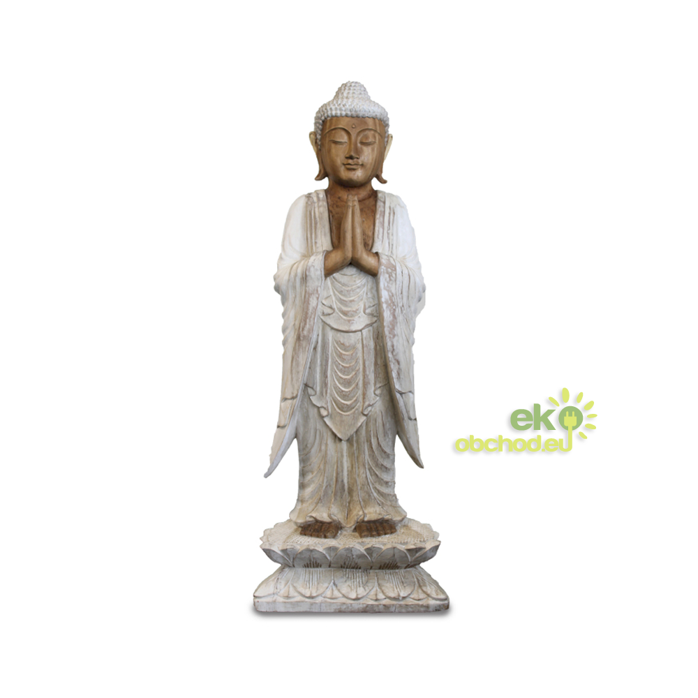 Ručne Vyrezávaná Socha Budhu - 100 cm Vitajte - Biela Vymývaná