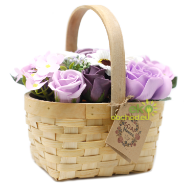 Veľká mydlová kytica v prútenom koši - Fialová