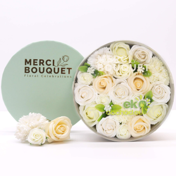 Okrúhly Box - mydlové kvety - Svadba – Biely a Ivory