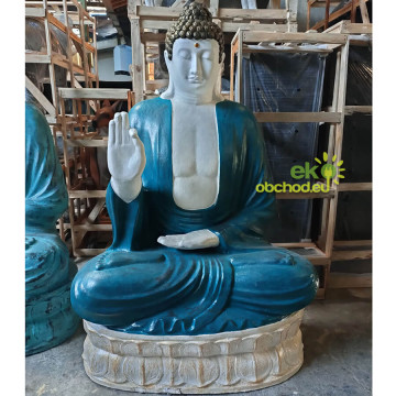 Socha thajského Budhu, učenie na lotosovom kvete - tyrkysovo-kamenná - 0,96m vysoká