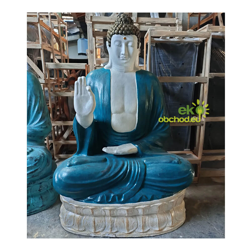 Socha thajského Budhu, učenie na lotosovom kvete - tyrkysovo-kamenná - 0,96m vysoká