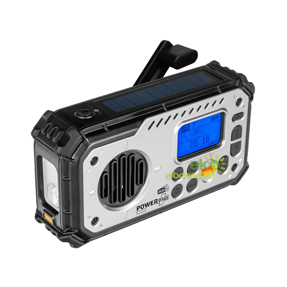 POWERplus Bison Solárne rádio DAB, FM s dynamom, powerbankou a svetlom